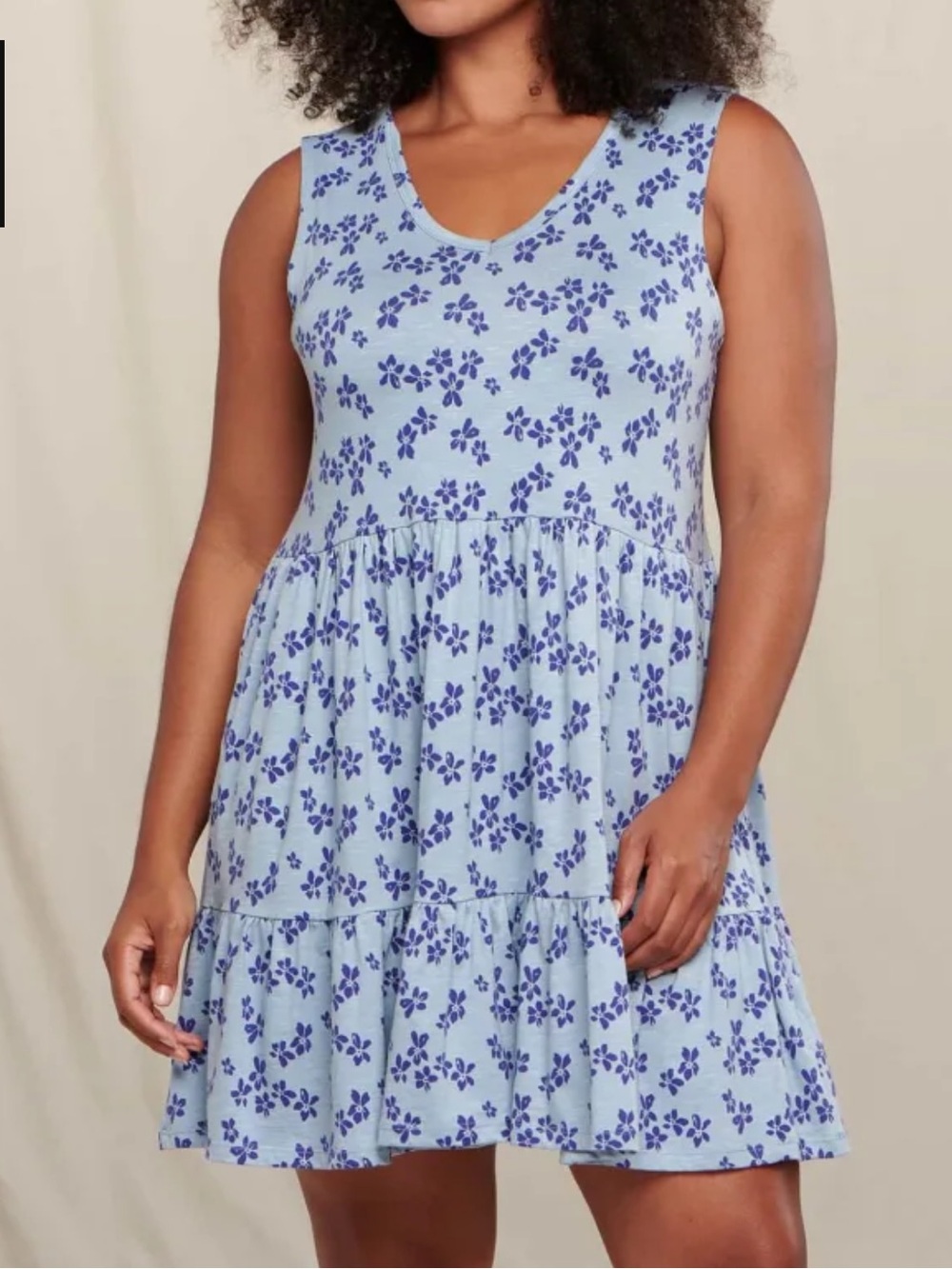 Toad&Co Marley Tiered Sleeveless Dress Blue Floral Small